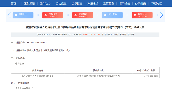 喜讯！瑞方人力再次中标武侯区人社局灵活从业劳务市场运营服务采购项目 第1张